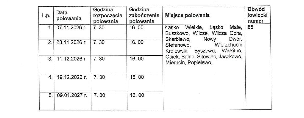 Obwieszczenie z dnia 19.10.2026 r. o polowaniach zbiorowych Kola lowiekiego nr 127 Glusza w lasku Wielkim page 0001